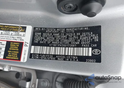 2016 Toyota Camry Se z USA, uszkodzony, nr VIN 4T1BF1FK2GU172681